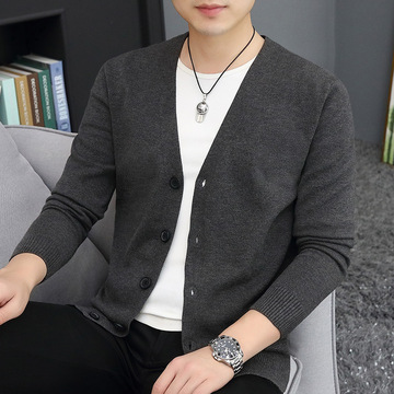 针织开衫毛衣男士外套新款春秋季v领薄款简约休闲线衣外穿潮流装