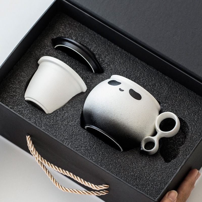 Ceramic Couple Panda Mug Large Capacity with Lid Home Office Tea Water Separation Filter Personal Tea Cup