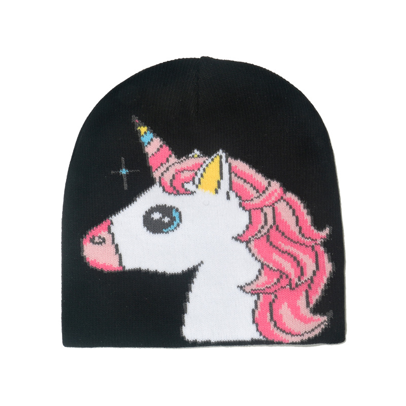 Cross-Border Amazon Temu Winter Beanie Hat New Children Woolen Cap Girls Unicorn Jacquard Knitted Hat European and American