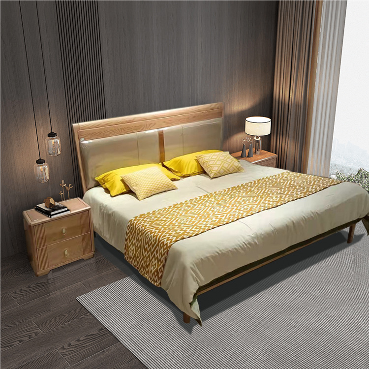 8m主卧大床白蜡木双人床1.5m软包储物皮床
