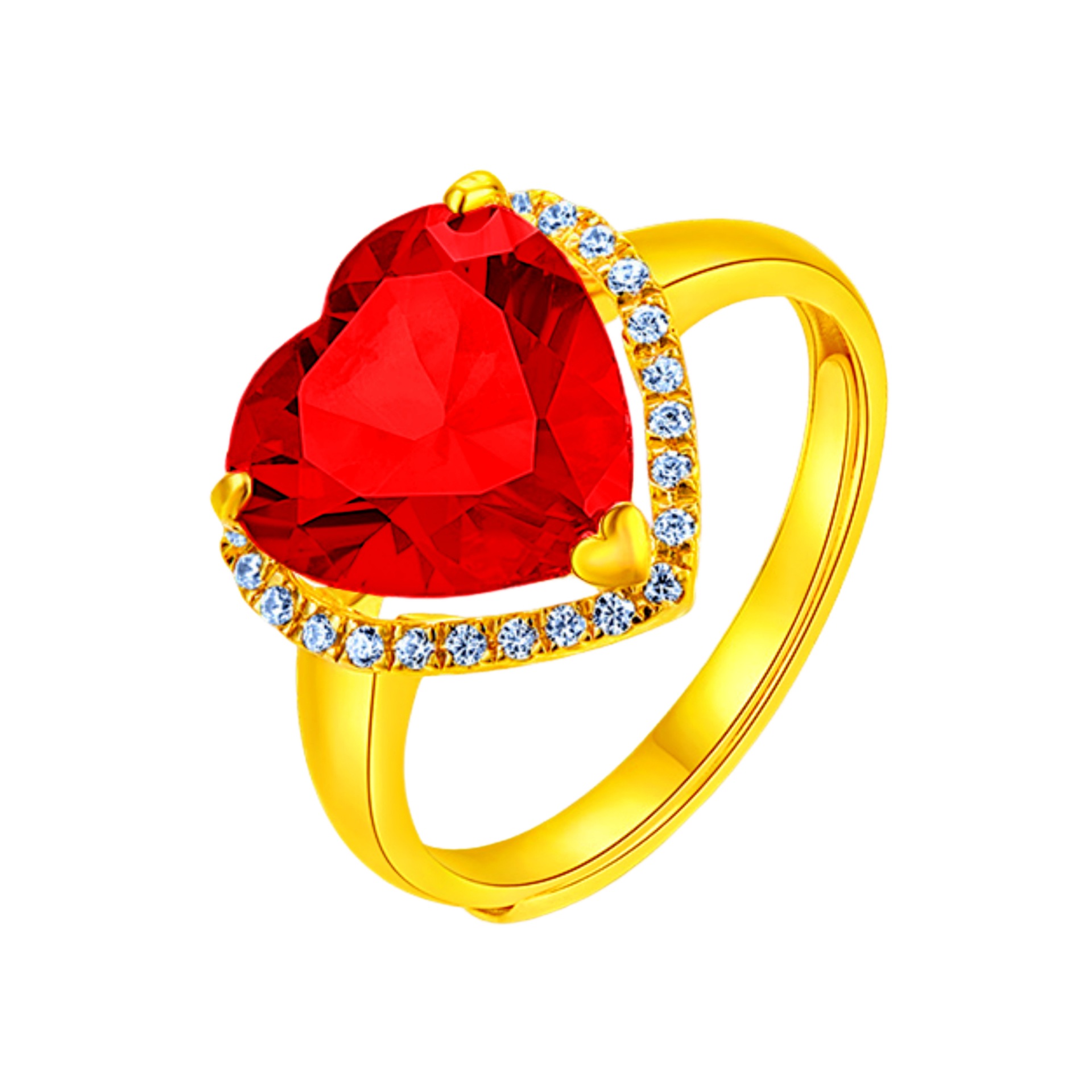 凯薇镀金魅力指尖沙金红钻戒指活开口可调节唯美心形送女生礼物