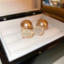 法式复古小众锆石珍珠925银针耳环真金电镀轻奢高级感气质耳钉女