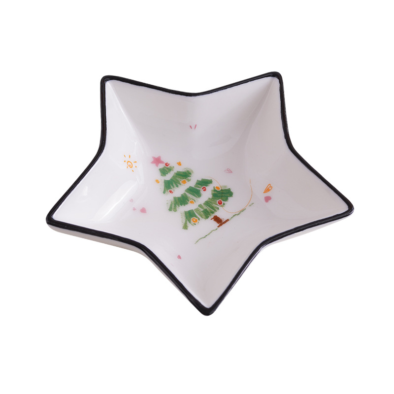 Christmas Snowflake Old Man Series Christmas Tree Plate Dim Sum Plate Fruit Plate Candy Plate Five-Pointed Star Sauce Dish