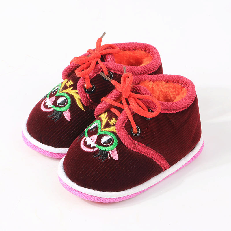 Cloth Red Handmade Baby Shoes Men's and Women's Autumn and Winter Tiger Head Shoes Embroidered Handmade Toddler Shoes Baby Non-Slip Toddler Shoes