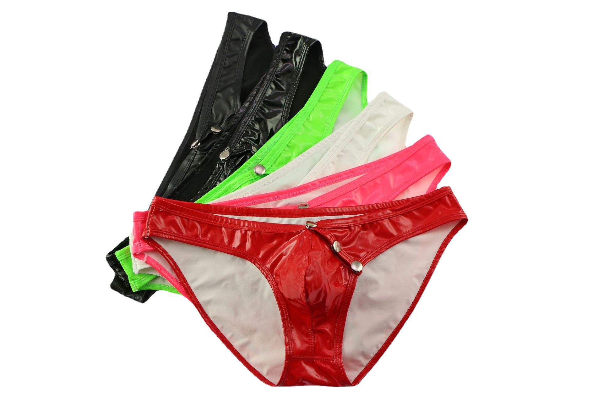 批发a5-01男士仿皮三角裤漆皮内裤性感u凸低腰前纽扣开口