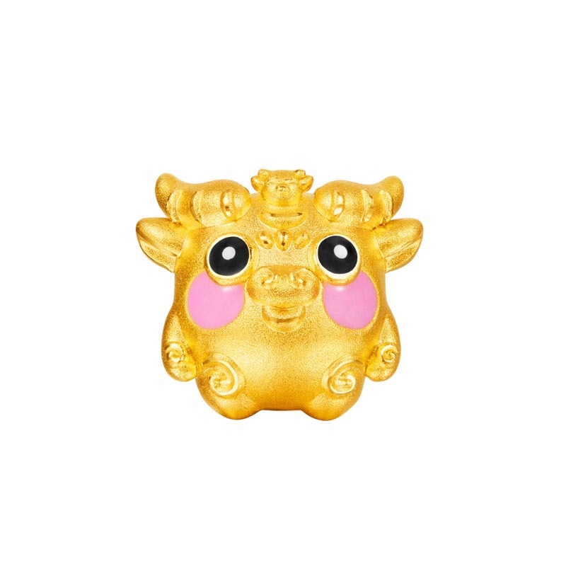 十二生肖牛年烤彩萌牛转运珠 黄铜镀3d硬金diy串珠手链手串批发