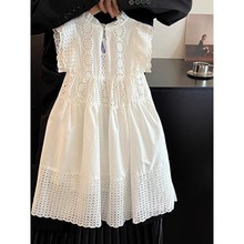 韩系时尚夏季童装24新款洋气女童花边镂空公主裙白色中大童连衣裙