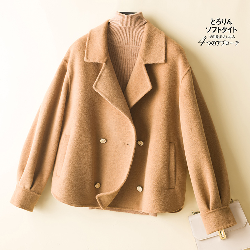 双面呢羊毛大衣女2022秋冬新款西装领短款小个子羊毛呢子外套女