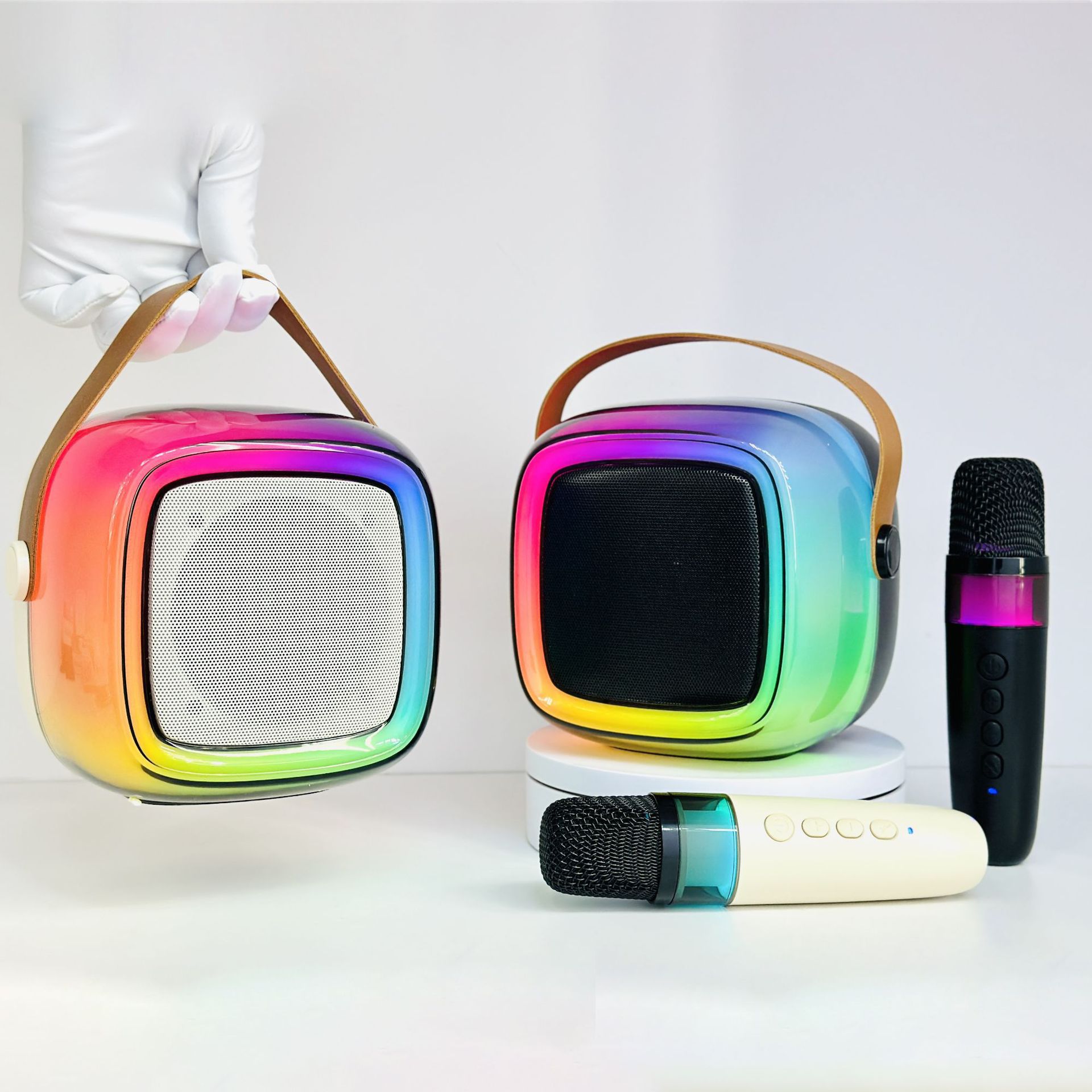 爆款迷你k歌蓝牙音箱rgb灯无线便携手提户外居家桌面卡拉ok小音响