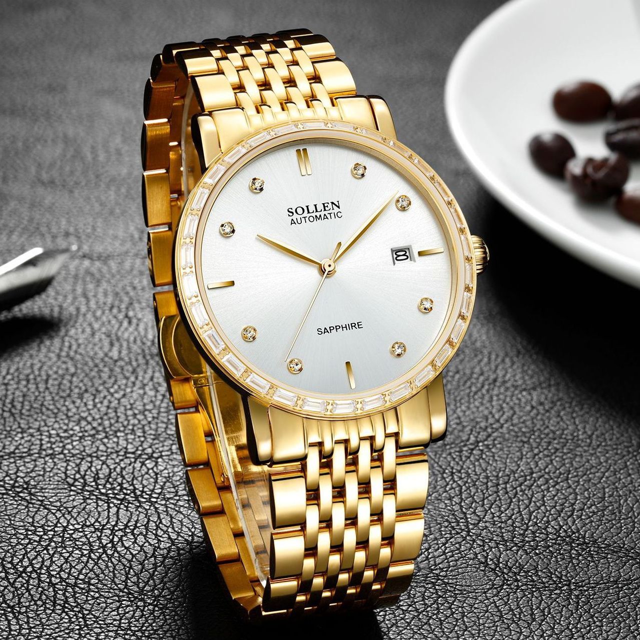 sollen/梭伦 全自动机械表男钢带手表男士机械机芯商务大气男表