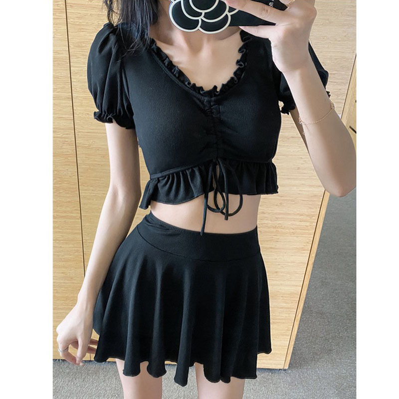2024 New Popular Girl Swimsuit Split Skirt Style High Waist Slimming South Korea Sexy Small Chest Conservative Hot Spring Swimsuit