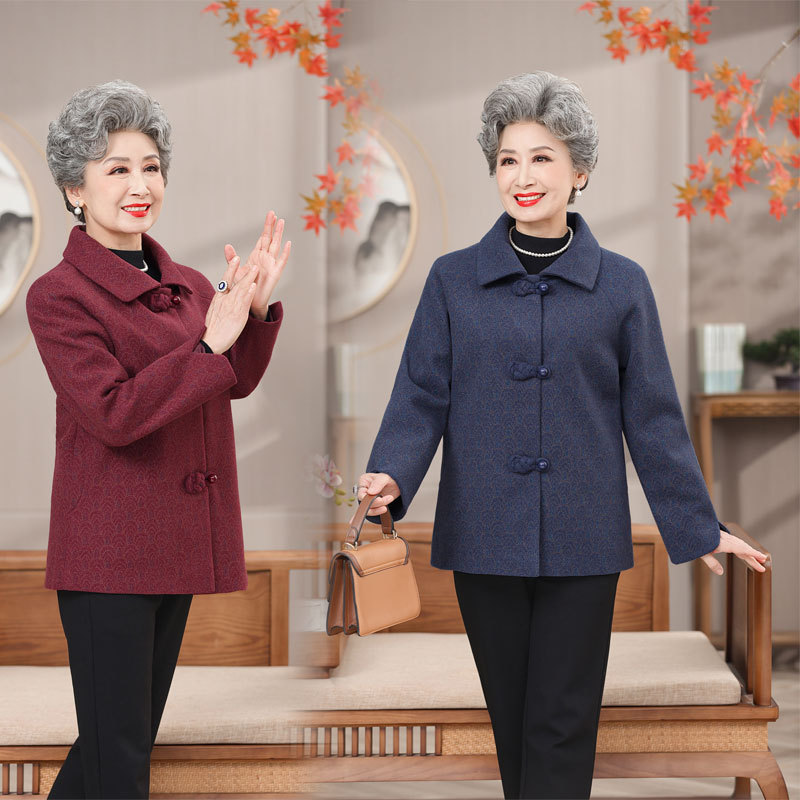 中老年人女装秋装妈妈洋气毛呢外套60岁70奶奶装大码春秋款上衣服