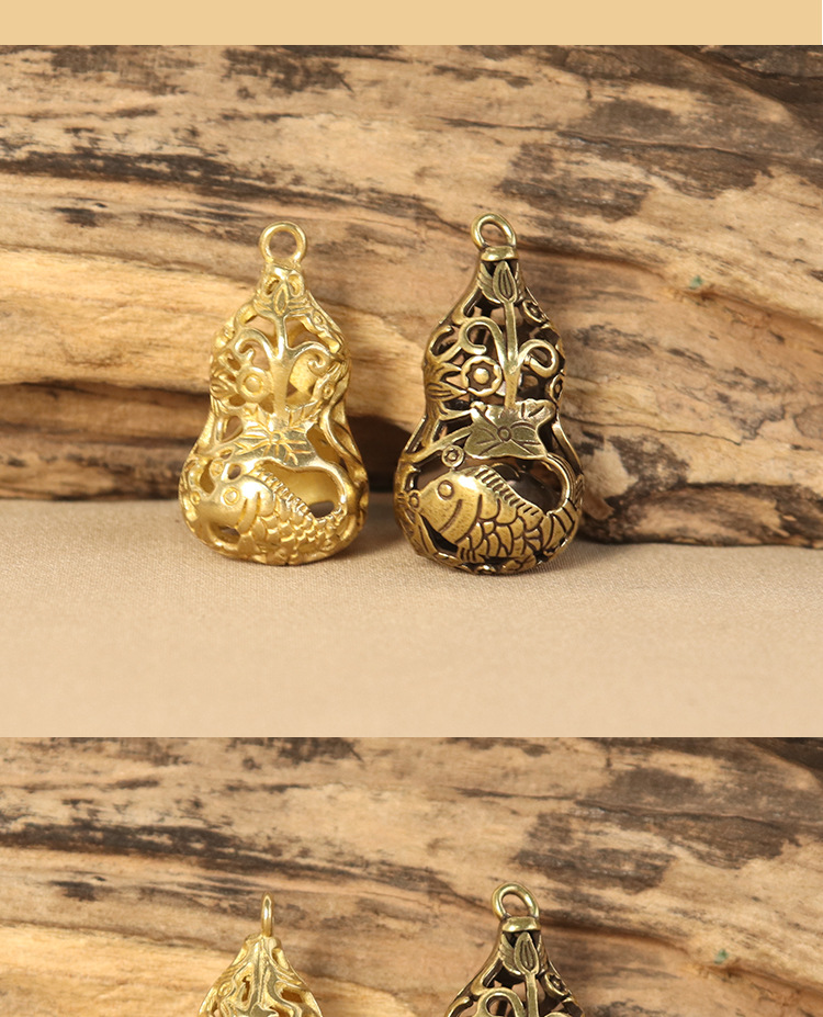 黄铜镂空锦鲤荷叶双鱼葫芦年年有余吊坠钥匙扣挂件创意小铜器批发