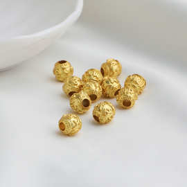 沙金包金保色六字真言大孔鼓珠 编绳转运串珠材料diy手工隔珠配件