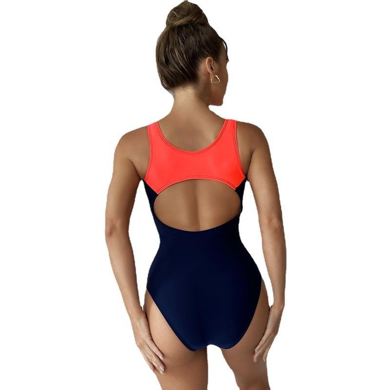 European and American Swimwear Professional Racing Sexy Triangle Sports Color Matching One-Piece Swimsuit for Women