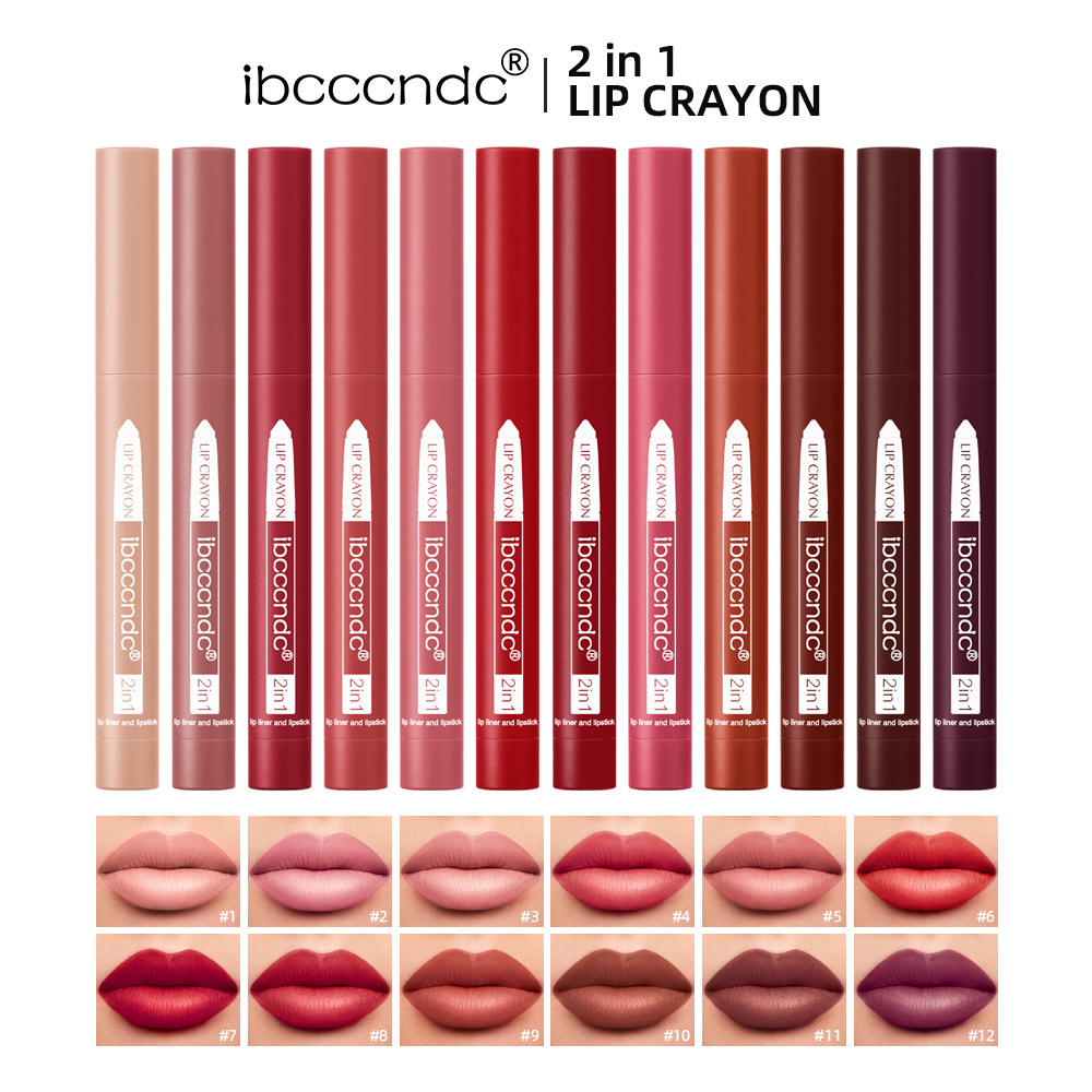 Ibcccndc 2-in-1 Lip Liner Long Lasting Waterproof Matte Lipstick Pen Rotating Lip Liner