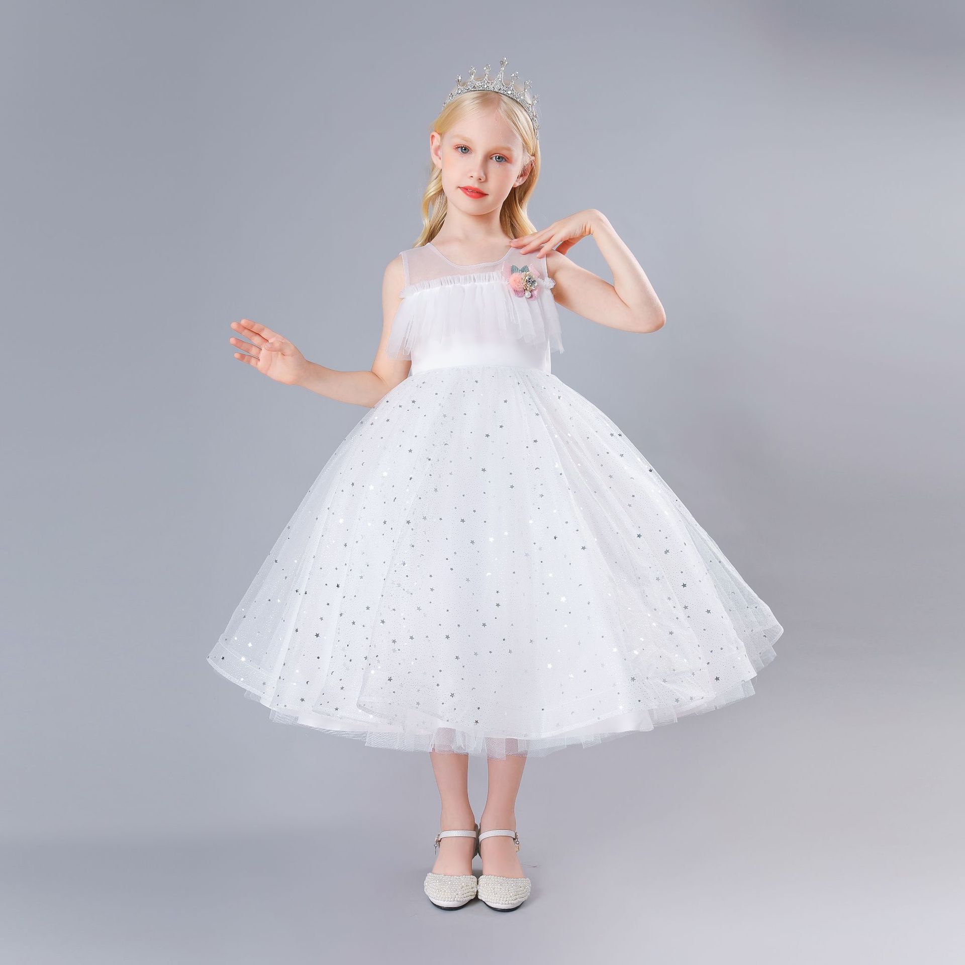 女童礼服公主裙夏欧美外贸儿童婚纱生日礼服亮片裙钢琴表演服装女