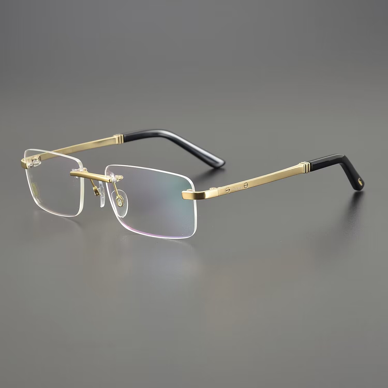 卡家新款3138835商务纯钛无框眼镜架板材镜腿高品质纯钛近视眼镜