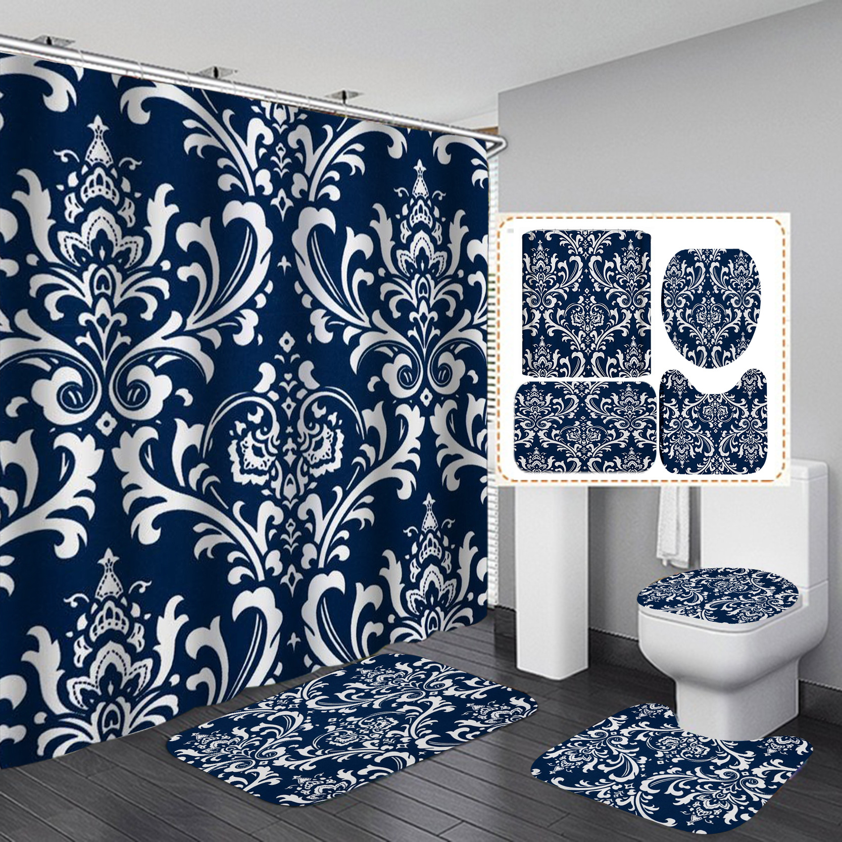 HD Digital Printing Shower Curtain Set Pattern Series Waterproof Punch-Free Partition Curtain Bath Curtain Hotel Rain Curtain