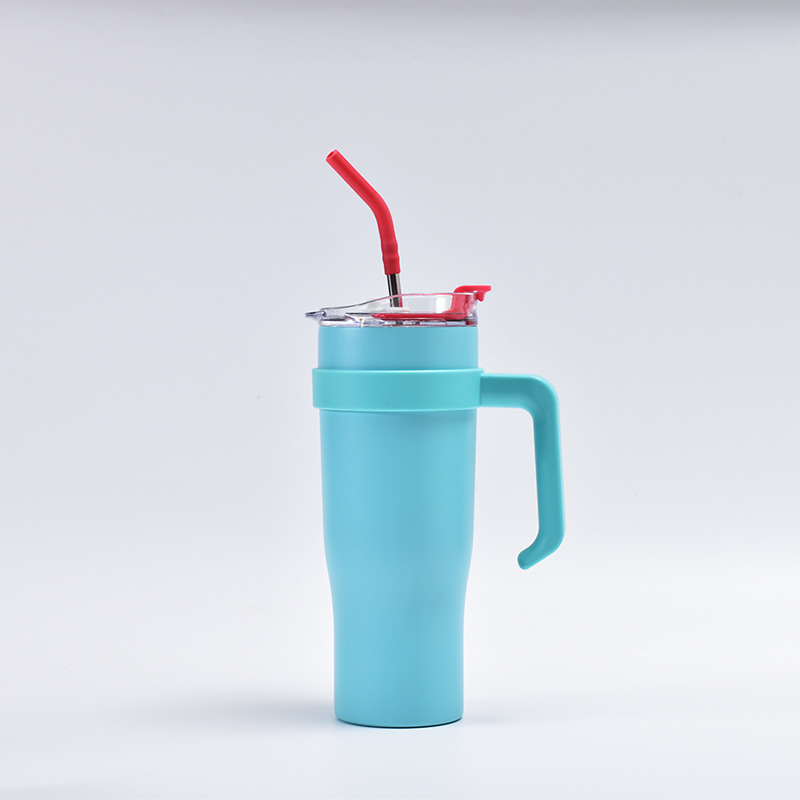 Cross-Border New Giant Vacuum Cup 40Oz Large Capacity Double Layer Handle Cup 304 Stainless Steel Straw Cup