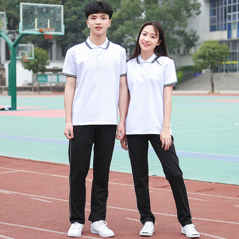 高中生校服套装中学生 夏季初高中小学生蓝色短袖t恤衫薄男女班服