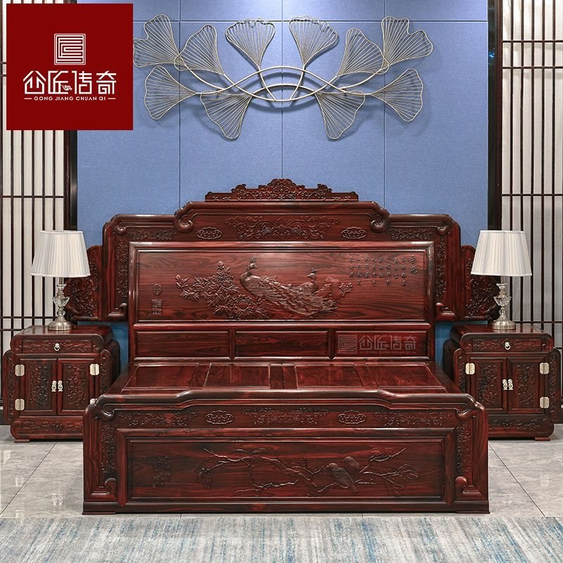 82米双人床阔叶黄檀实木中式仿古婚床-阿里巴巴