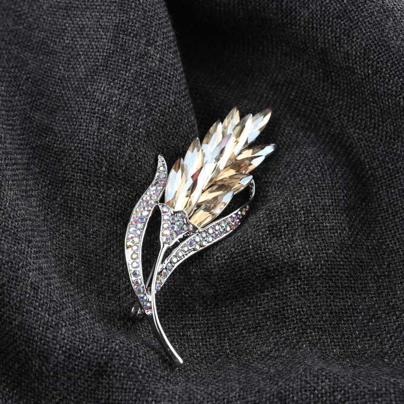 楚迪饰品麦子胸花水晶合金胸针一字领别针简单大气胸饰 精致胸花