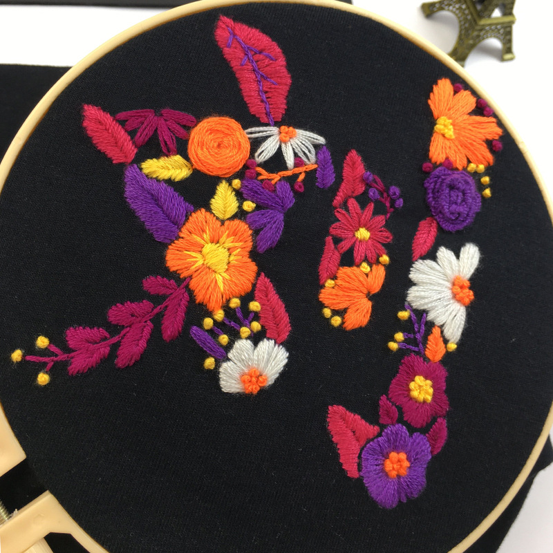 花草手工自绣汉字姓氏情侣装t恤刺绣图案七夕送男友短袖送diy材料