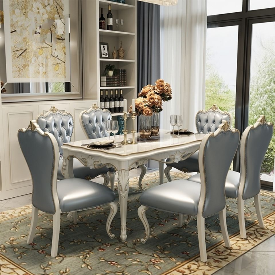 欧式实木印花餐桌椅子组合小户型家用长桌子法式奢华雕花描金餐台