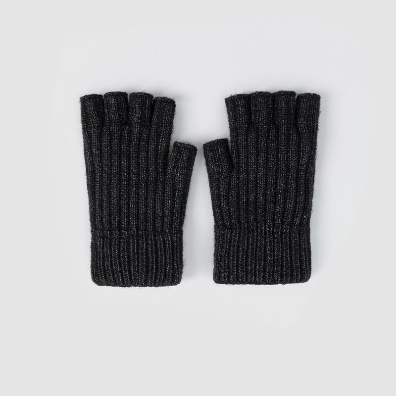 Half Finger Gloves for Male Students Autumn and Winter Flip Wool Knitted Thickened Warm Cold-Proof Open Finger Cycling Wholesale