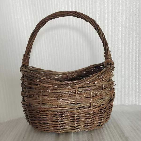 柳编单把手椭圆花篮花园装饰杂货花盆家居收纳篮子园艺杂货跨境专