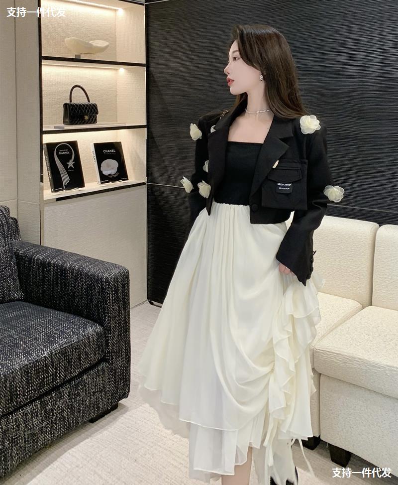 小众短款花朵西装外套 设计感仙仙雪纺抹胸裙-阿里巴巴