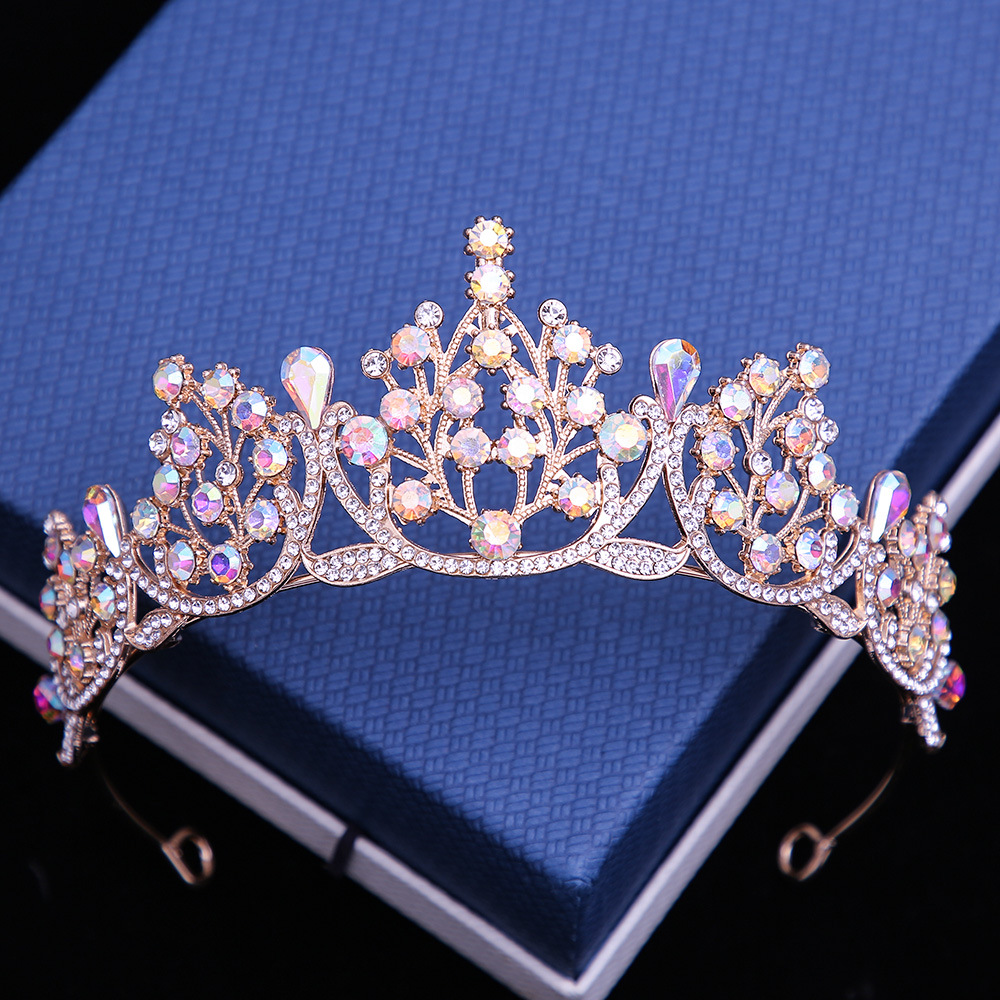 Bridal Headdress New Baroque Wedding Crown Europe and America Cross Border Diamond-Embedded Hair Accessories Birthday Ball Retro Crown