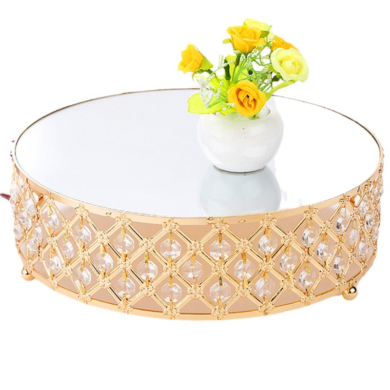 European-Style Iron Crystal Cake Stand Mirror Display Stand Cake Table Wedding Party Birthday Dessert Table Snack Stand