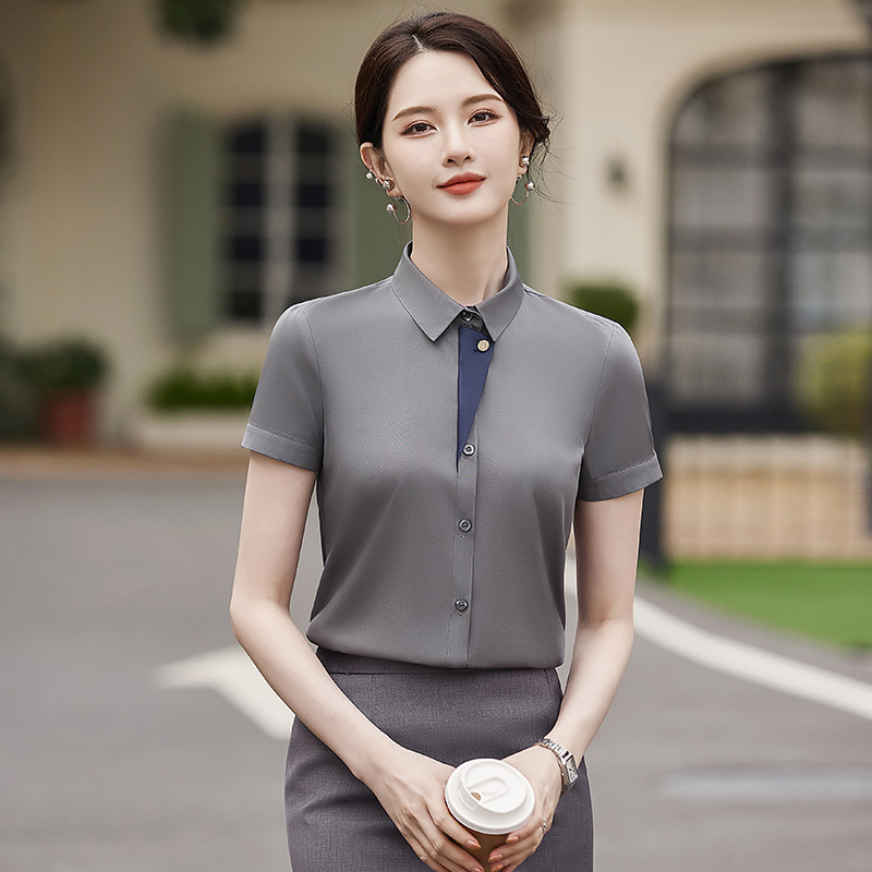 白色衬衫女士2024春季职业装公务员短袖白衬衣正装酒店前台工作服