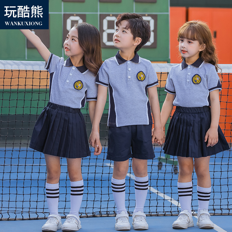 Kindergarten Suit Summer School Uniform for Primary and Secondary School Students Teacher Business Attire Sportswear British Style Short Sleeve T-shirt Combo 8