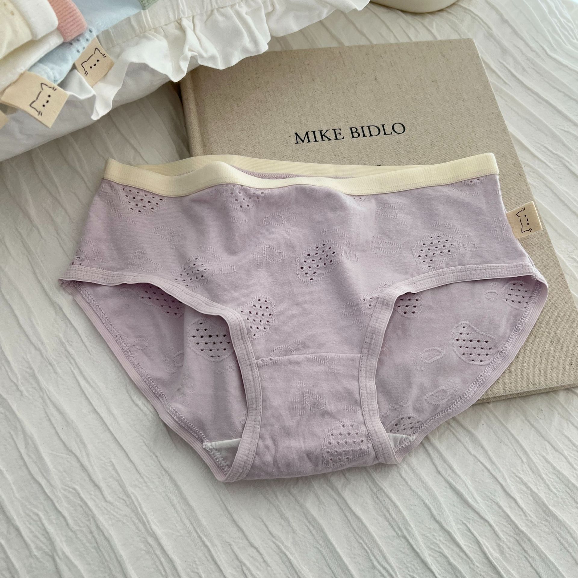 Ka Meow ~ Class a Baby Cotton Cream Underwear Women's Breathable Purified Cotton Crotch Mid-Waist Basic Solid Color Girl Briefs