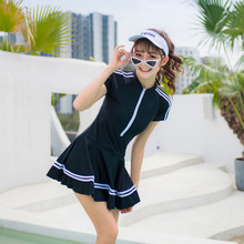 韩版新款球类运动女士保守遮肚显瘦裙式连体泳衣平角游泳装女大码