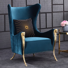 美式轻奢设计师高背绒布老虎椅客厅休闲椅小户型家用单人位沙发椅