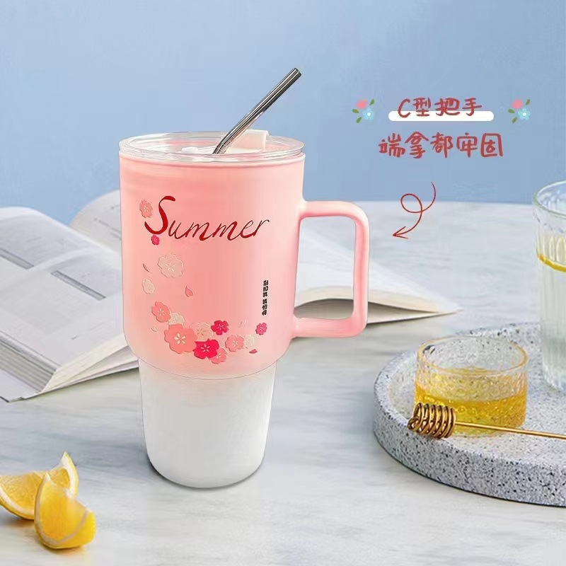 Ws Hot Water Cup High Borosilicate Glasses Straw Cup Double Drinking Coffee Cup High Sense Good-looking Cup