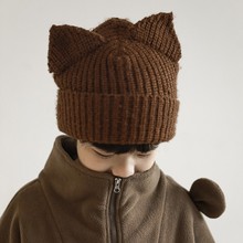 吾里卜一中大童春秋季新款毛线帽动物耳朵休闲帽时尚儿童帽子保暖