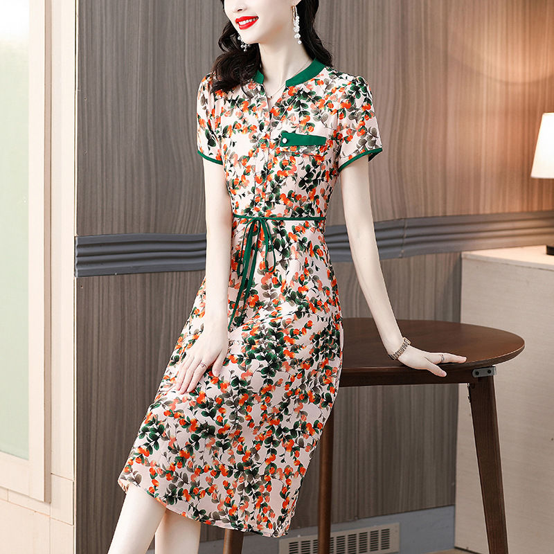 真丝连衣裙女夏2022年新款气质洋气时尚阔太太贵夫人中年妈妈裙子