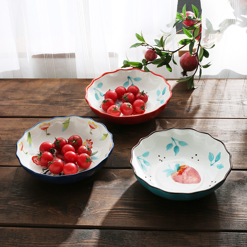 草莓花朵图案系列小清新可爱陶瓷器餐具手绘水果米饭碗深盘菜汤盘
