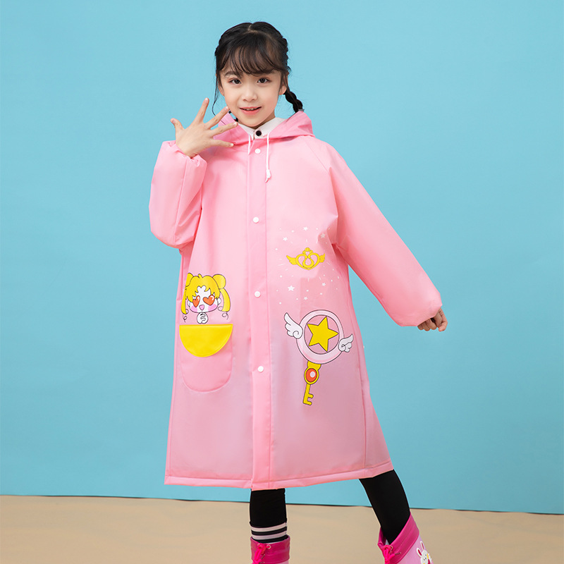Children's Raincoat Thickened Eva Primary School Student One-Piece Boys and Girls Cartoon Outdoor Hiking Raincoat with Schoolbag Position Poncho