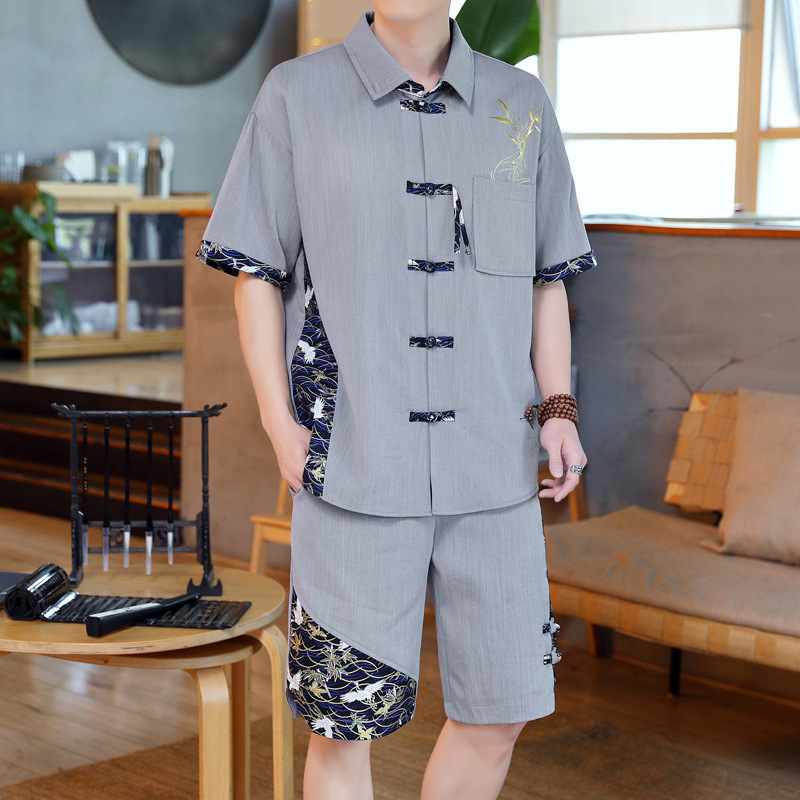 2024夏季新款中国风唐装男士短袖套装汉服男休闲短衣短裤年轻成人