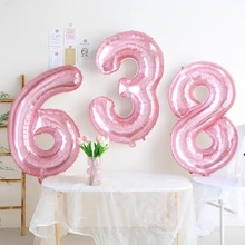 32寸粉色水晶果冻色数字铝膜气球儿童女孩1周岁生日场景布置装饰
