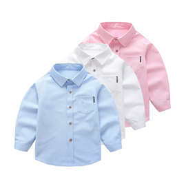 儿童纯色长袖衬衫 男女通春秋多色休闲衬衣 男童春款长袖小孩上衣