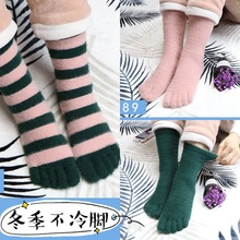 袜子珊瑚绒五指袜女冬防臭分趾袜加厚保暖中筒袜五个脚指头月子袜