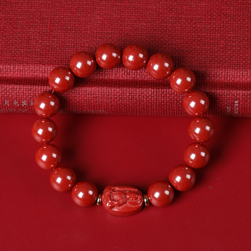 Raw Ore Buddha Cinnabar Bracelet Men and Women Zodiac Eight Patron Saints Emperor Sandstone Bracelet High-Profile Figure