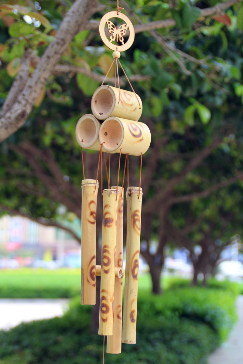 个性手工竹木风铃 中式家居挂饰四管蝴蝶风铃 竹制工艺礼品